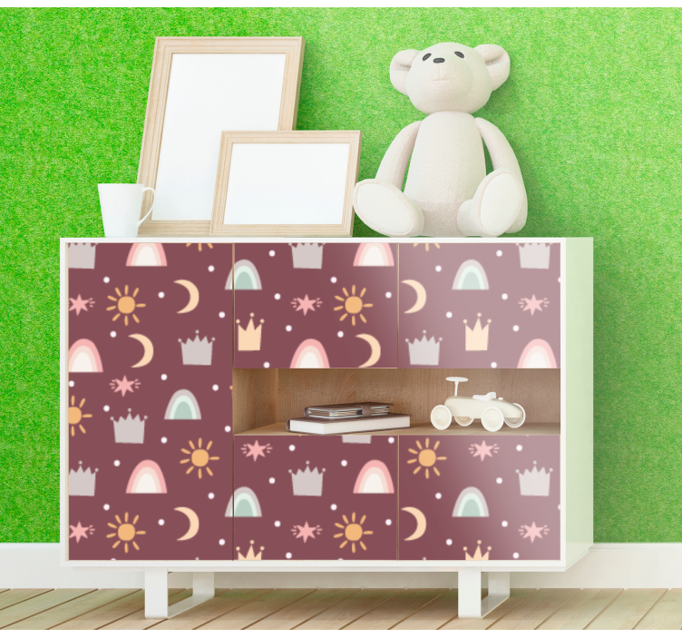 Klebefolie Möbel Muster mit kronen, sternen und regenbögen - TenStickers