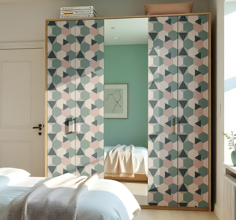 schrankaufkleber rosa und grüne sechsecke - TenStickers