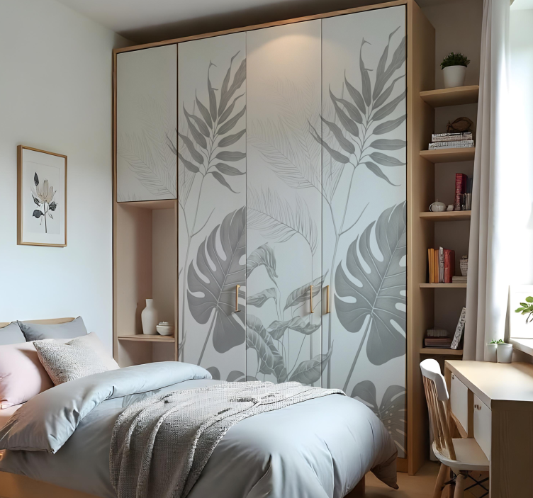 schrankaufkleber schwarz-weiß-pflanzen - TenStickers