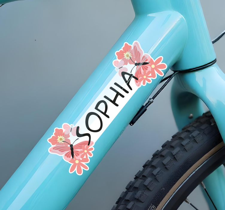Namensaufkleber fahrrad  glücklicher schmetterling und blume - TenStickers