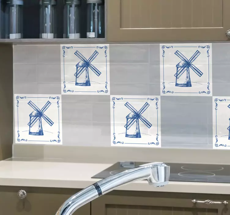 Holländische Mühle Fliesen Vinyl Aufkleber - TenStickers