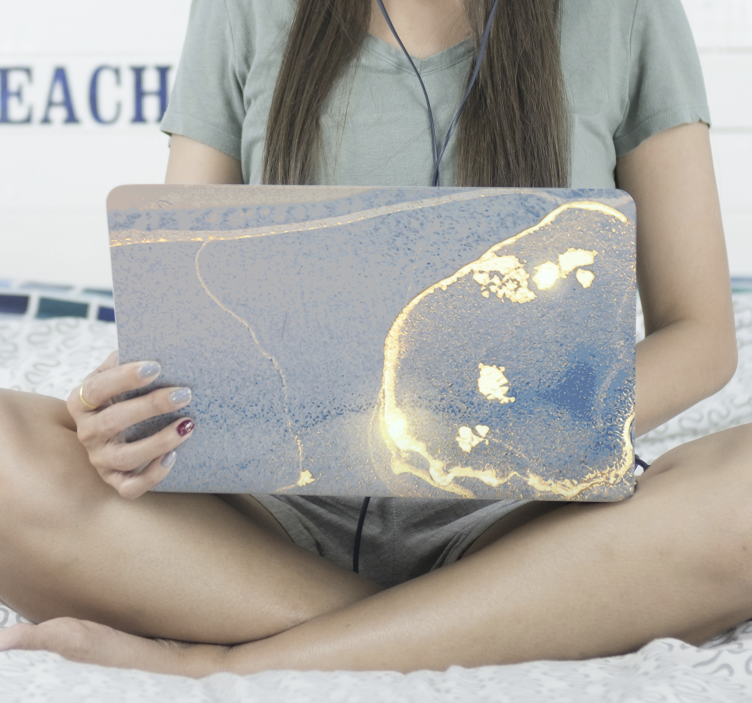 Laptop Aufkleber Blauer und goldener marmor - TenStickers