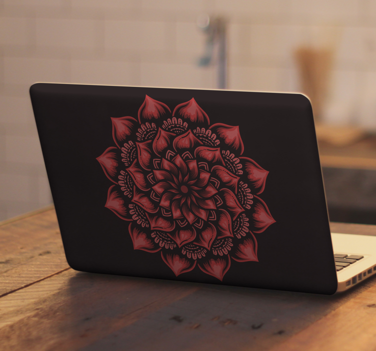 Laptop Aufkleber Mandala rote blume - TenStickers