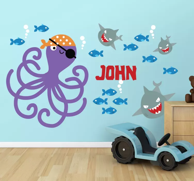 Octopus Pirat Kinder Sticker - TenStickers