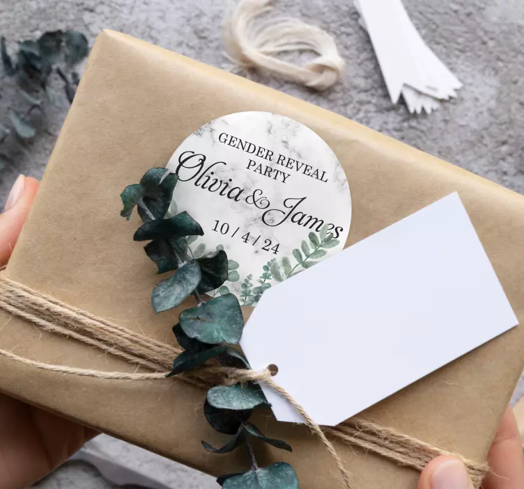 Personalisierter Aufkleber Gender Reveal Party Marmor - TenStickers