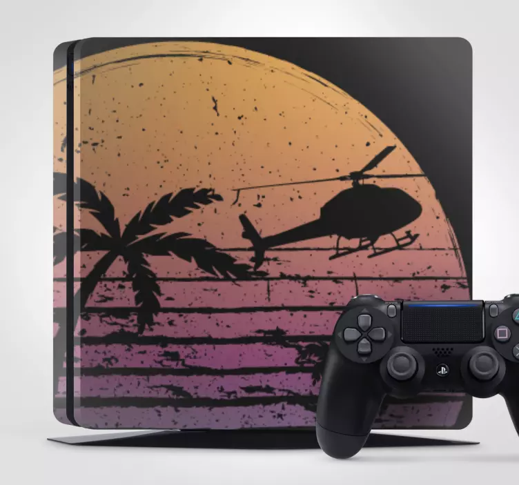 PS4 Aufkleber hubschrauberszene bei sonnenuntergang - TenStickers