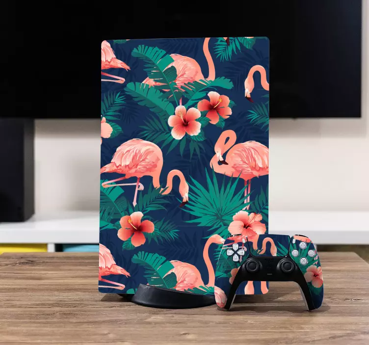 PS5 Skin flamingo tropisches muster - TenStickers