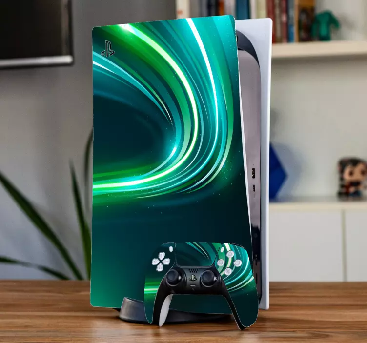 Ps5 skin mit dynamischen grünen wirbeln - TenStickers