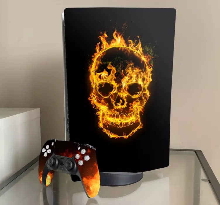 Ps5 skin mit feuriger schädelillustration - TenStickers