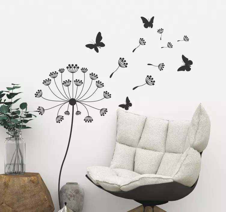 Pusteblume und Schmetterlinge Wandtattoo Wohnzimmer - TenStickers