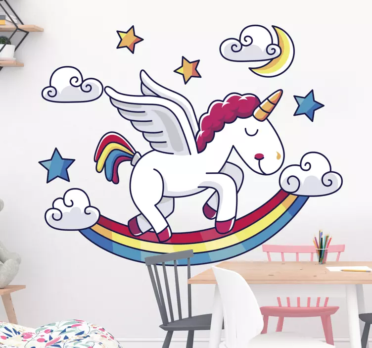 Regenbogen mit einhorn fantasy wandaufkleber - TenStickers