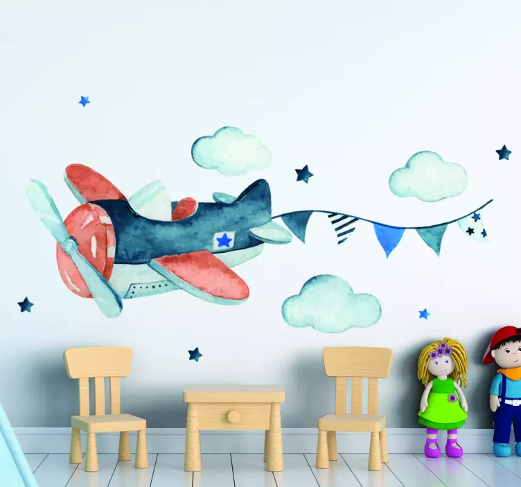 Wandtattoo Kinderzimmer Reise Flugzeug und Wolken - TenStickers