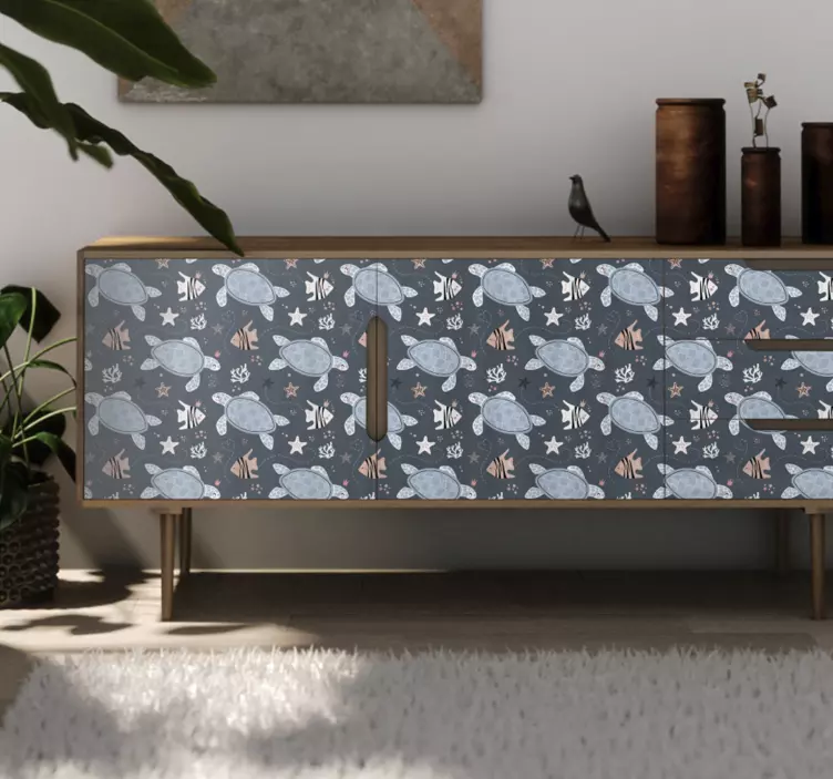 Schildkröten und Fische Unterwasser Möbel Aufkleber - TenStickers