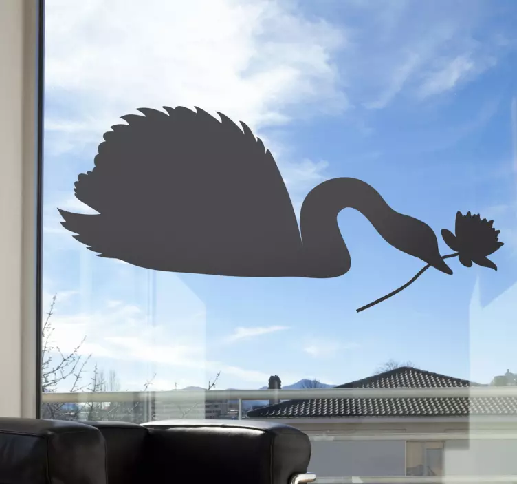Schwan mit Blume Fensteraufkleber - TenStickers
