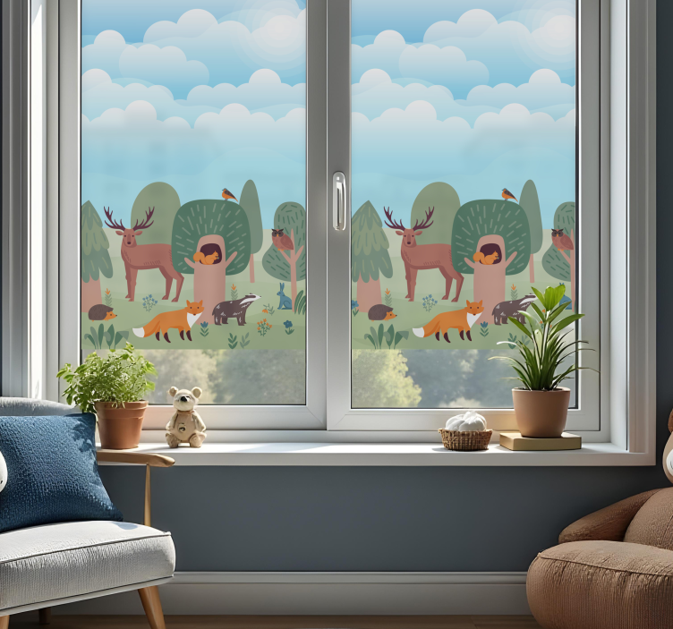 Sichtschutzfolie Fenster Waldtiere-Szene - TenStickers