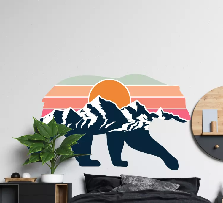 Wandtattoo Natur Wanderbär mit bergen - TenStickers