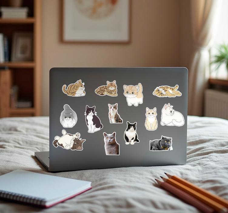 Laptop Aufkleber set von kleinen katzen aufklebern - TenStickers