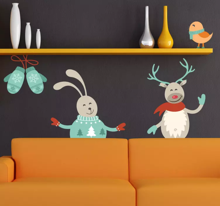 Sticker Set Weihnachten Tiere Wandtattoo Schlafzimmer - TenStickers