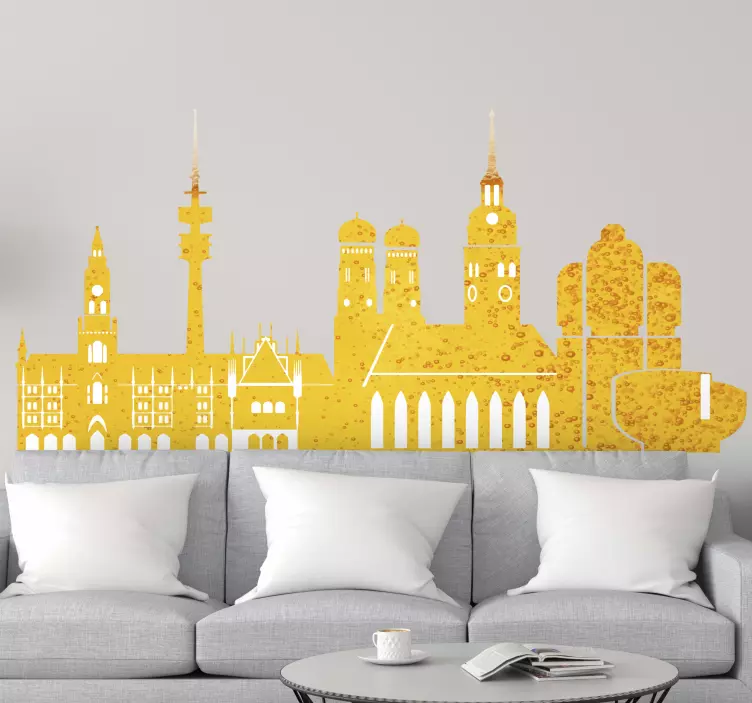 Sticker Welt Skyline München mit Biercharakter - TenStickers
