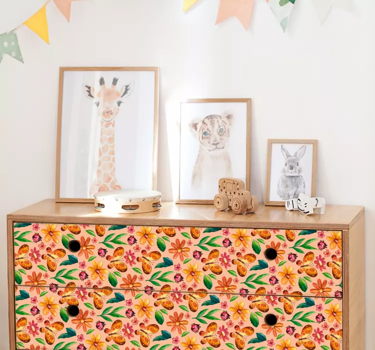 Textur Aufkleber bunte Pflanzen und Insekten - TenStickers