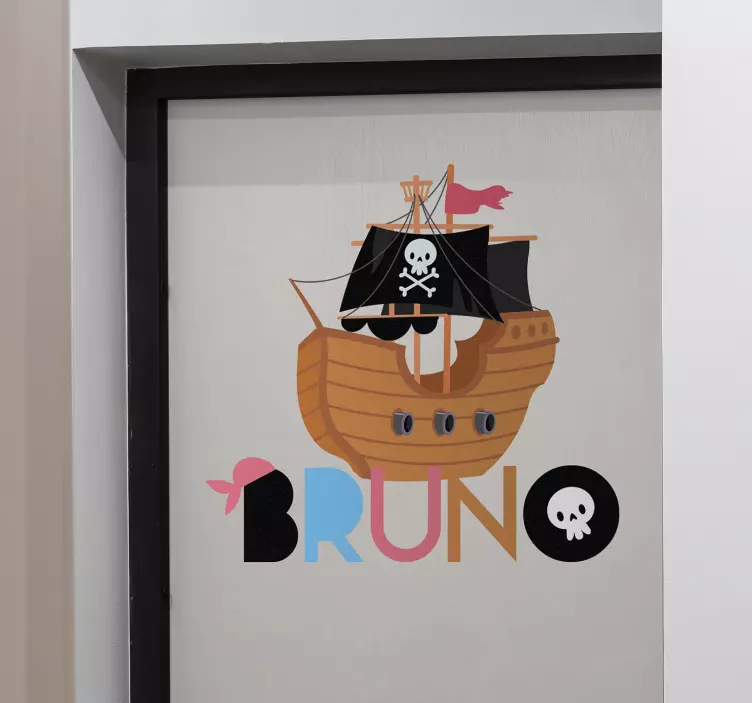 Türfolie mit Piratenschiff und Namen - TenStickers