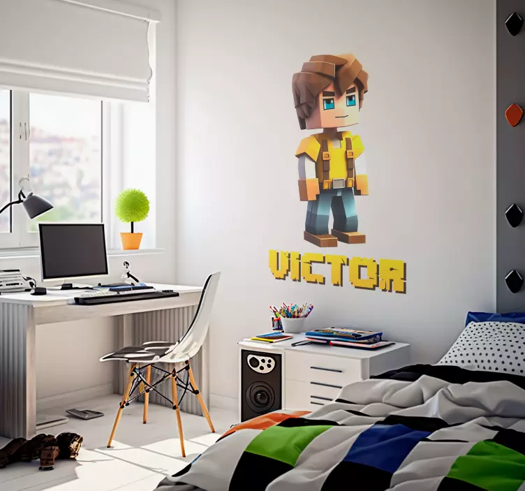 Wandtattoo Videospiel kleiner Junge mit name - TenStickers