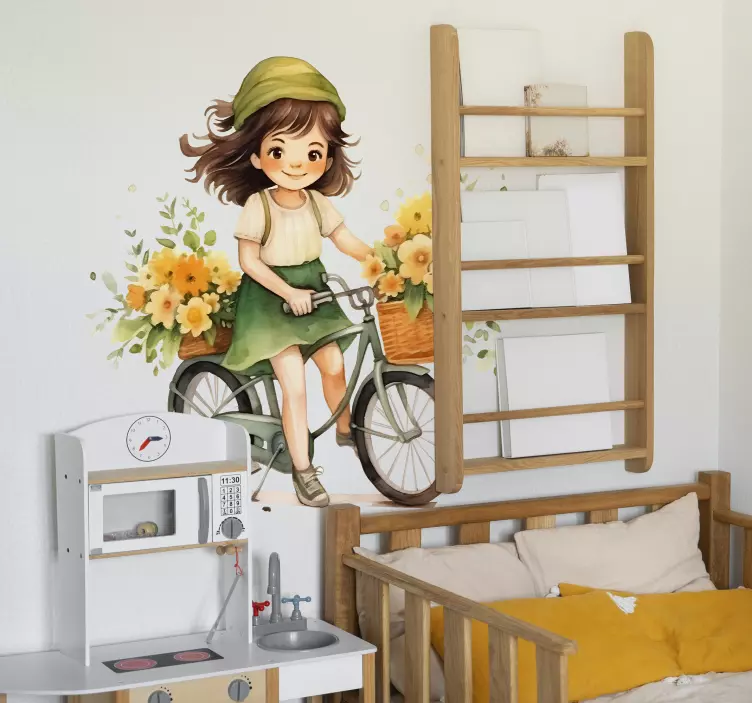 Wandtattoo Zeichnung mädchen, das fahrrad fährt - TenStickers