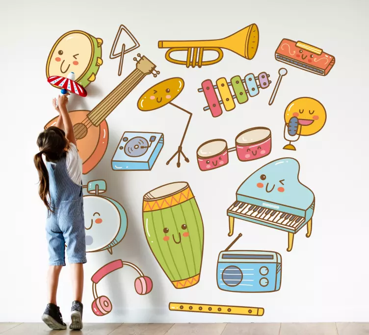 Kinderzimmer Wandtattoo Lustige lächelnde musikinstrumente - TenStickers