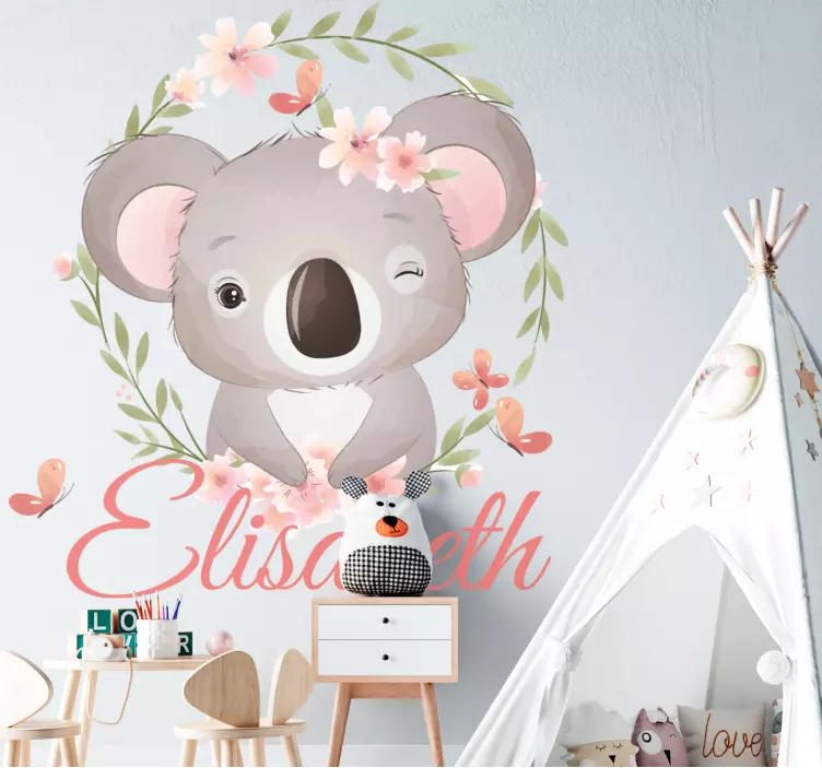 Wandtattoo Kinderzimmer süßer Koala mit Namen - TenStickers