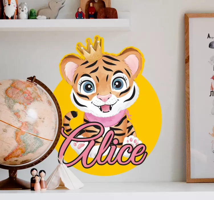 Kinderzimmer Wandtattoo Süßer tiger für mädchen mit Namen - TenStickers