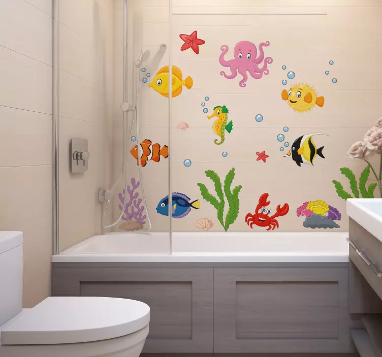 Wandtattoo Badezimmer Cartoon Fische - TenStickers