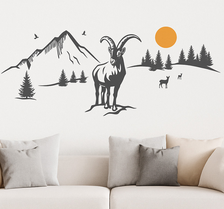 Wandtattoo berglandschaft mit ziege - TenStickers