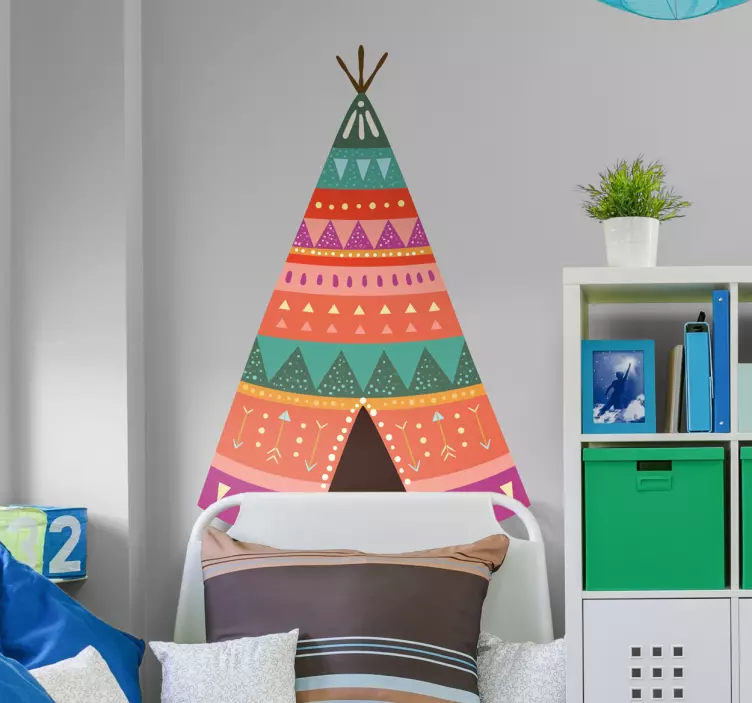Wandtattoo Bett buntes tipi-design - TenStickers