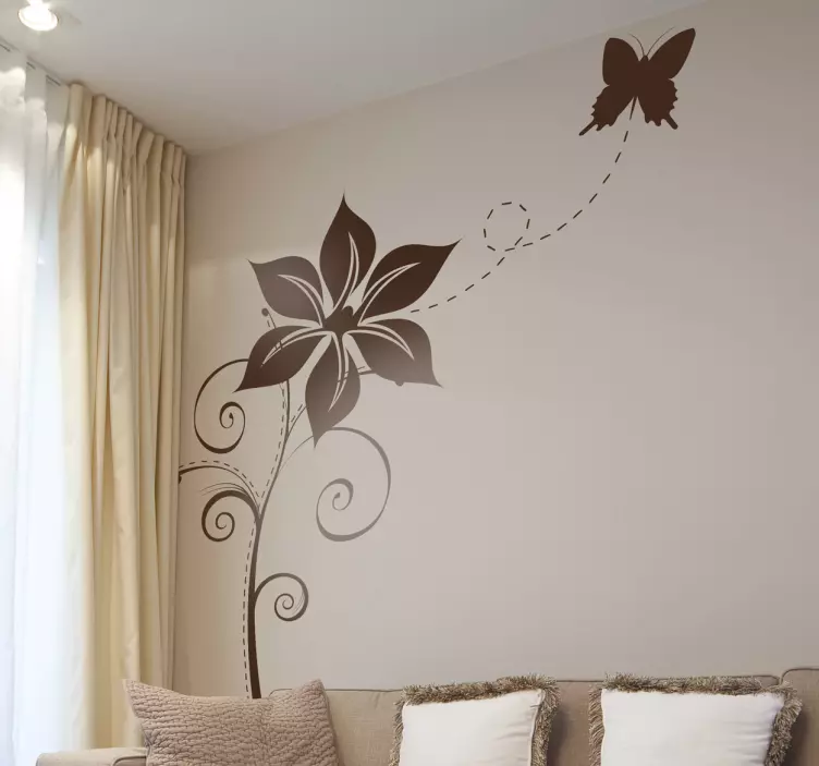 Wandtattoo Blume und Schmetterling - TenStickers