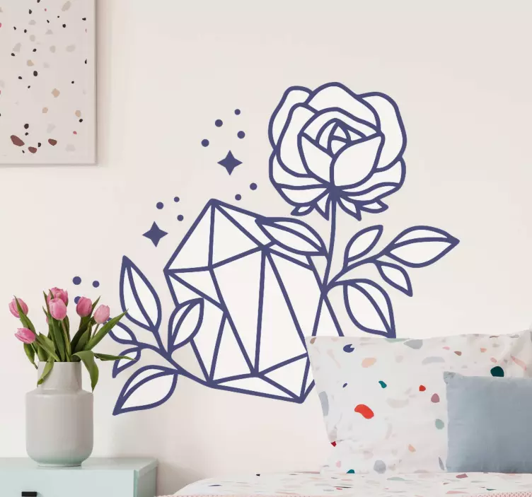 Wandtattoo Blumen rose und kristall - TenStickers