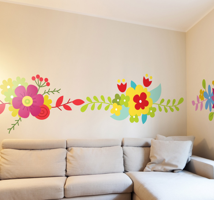 Wandtatttoo wohnzimmer bunte blumenranke - TenStickers