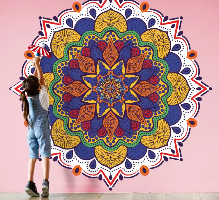 Aufkleber für die Wand Buntes blumenmandala - TenStickers