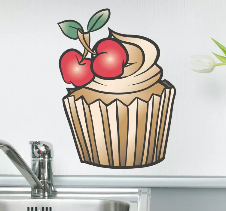 Wandtattoo Küche Cupcake mit Kirsche - TenStickers