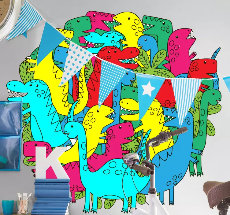 Wandtattoo Dino bunte dinosauriergruppe - TenStickers