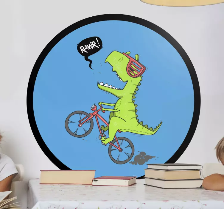 Wandtattoo dino fahrrad fahrender dinosaurier - TenStickers