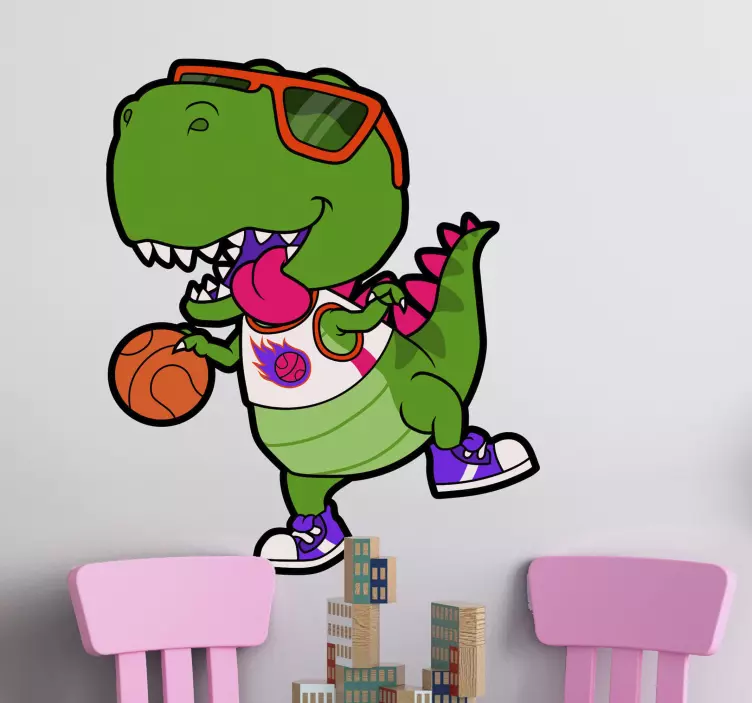 Wandtattoo dino spielender dinosaurier basketball - TenStickers
