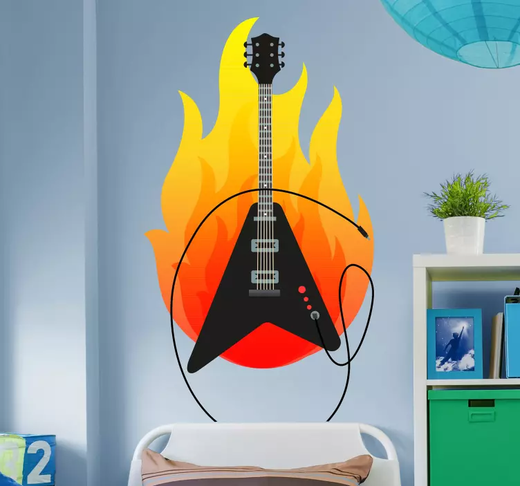 Wandtattoo E-Gitarre und Flamme - TenStickers