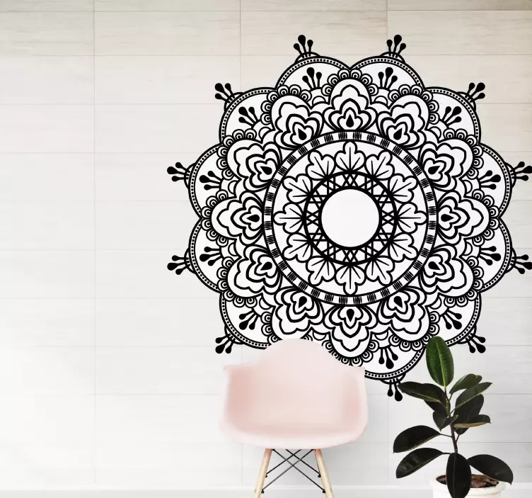 Wandtattoo Wohnzimmer floral Mandala schwarz-weiß-Bohemien - TenStickers