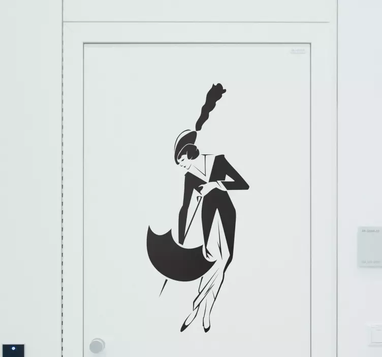 Türaufkleber Frau mit Regenschirm - TenStickers