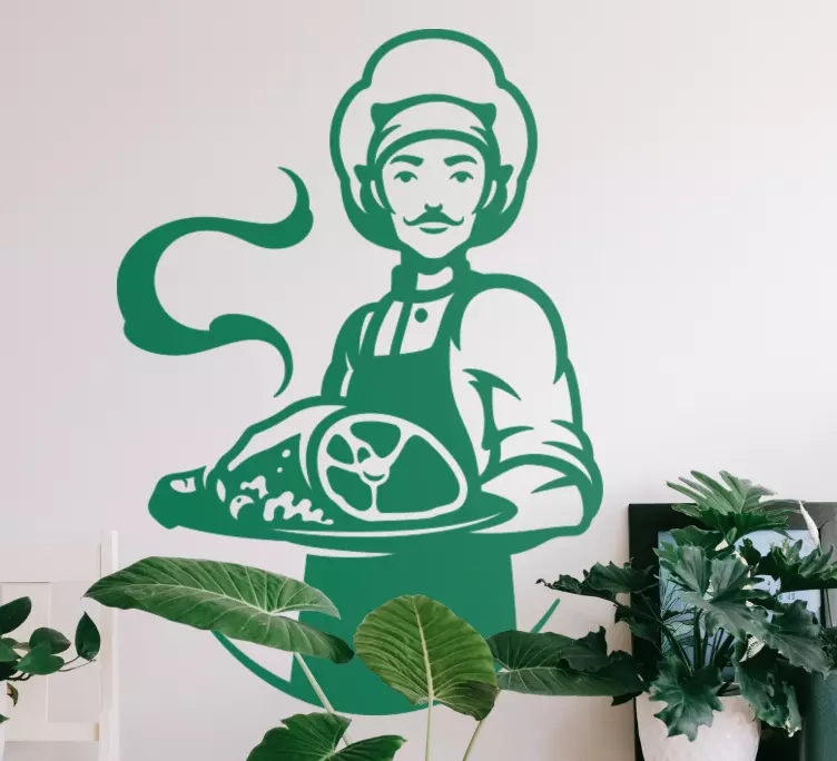 Wandtattoo Chefkoch koch hält platte - TenStickers