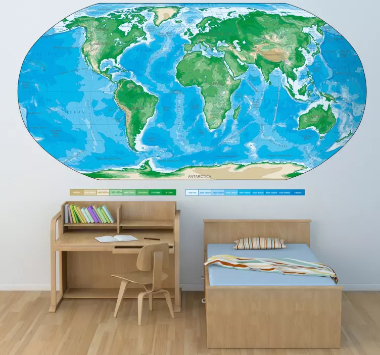 Wandtattoo Schlafzimmer Weltkarte geographisch - TenStickers