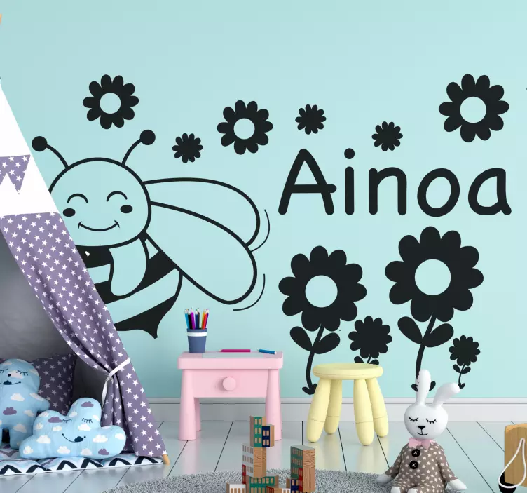Wandtattoo Haustier glückliche biene mit blumen - TenStickers