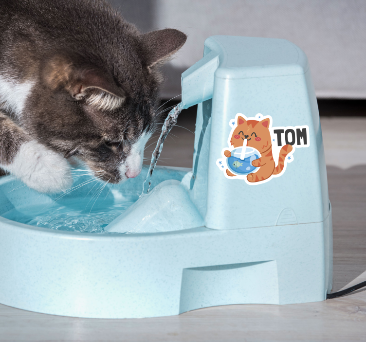 Wandtattoo Katzen wasserschale mit Namen - TenStickers