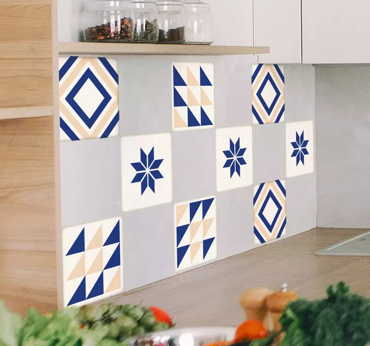 Fliesen Aufkleber Blau Beige - TenStickers