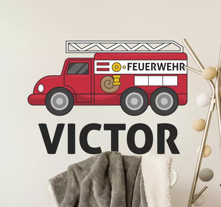 Wandtattoo Kinderzimmer personalisiertes Feuerwehrauto - TenStickers